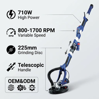 Ponceuse orbitale électrique 710W pour cloisons sèches avec vitesse variable, éclairage LED 7W et 2 bandes de ponçage pour le bricolage