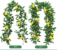 Nep Hangende Plant String Hot Selling Faux Gele Fruit Wijnstok Met Groene Bladeren 2M Kunstmatige Citroenslinger Voor Woondecoratie
