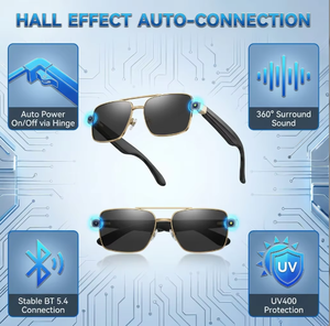 Lunettes audio intelligentes avec fonction marche/arrêt automatique, charnière à ressort métallique, commande tactile et chargement magnétique pour la musique et les appels mains libres - Product Image 2
