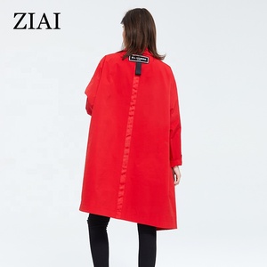 Cappotto Lungo Femminile alla Moda, Taglie Forti, Giacca Antivento da <span class=keywords><strong>Donna</strong></span> con Colletto Alto, <span class=keywords><strong>Trench</strong></span> <span class=keywords><strong>Rosso</strong></span> Primaverile - Product Image 3