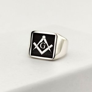 Anillo Masónico Delicado de Acero Inoxidable Pulido, <span class=keywords><strong>Anillos</strong></span> de Maestro Masón Chapados en Oro de 18k para Hombre, Joyería con Sello Masónico - Product Image 1