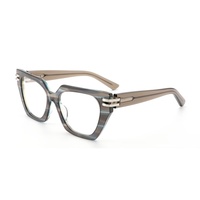 Monture de lunettes de soleil œil de chat géométrique en acétate massif avec accent métallique, tendance, unique, de créateur, élégante, anti-lumière bleue, monture intégrale, durable