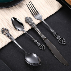 Fourchette à dîner en acier inoxydable 4/5/40 pièces Cuillères Couteaux Argenterie Vaisselle de luxe noire <span class=keywords><strong>Couverts</strong></span> rétro - Product Image 2