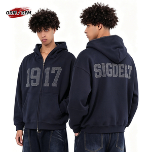 เสื้อฮู้ดซิปแบบหนา สไตล์ Y2K ประดับเพชรเทียม พิมพ์โลโก้ตามสั่ง - Product Image 1