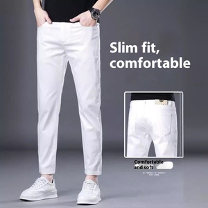 <span class=keywords><strong>Jean</strong></span> droit d'été haut de gamme pour hommes Pantalon <span class=keywords><strong>skinny</strong></span> court blanc coupe ajustée résistant à la saleté <span class=keywords><strong>Jean</strong></span> stretch pour hommes - Product Image 3