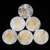 Sous-verres en cristal naturel gravé avec symboles des 7 chakras, pierres de guérison polies, méditation spirituelle, Feng Shui, vente en gros