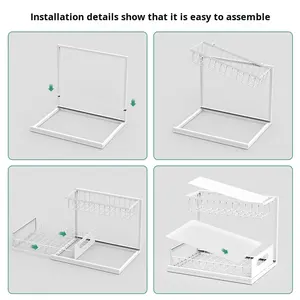 Mobile da <span class=keywords><strong>Cucina</strong></span> con Lavello e Cassetto <span class=keywords><strong>Estraibile</strong></span> a Due Livelli, Portaspezie da Terra, Stile Minimalista Moderno - Product Image 4