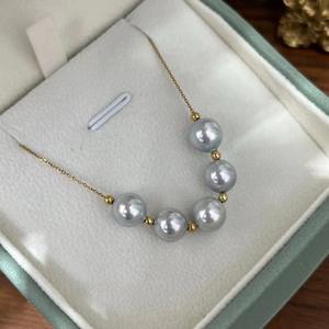 Collier en or 18 carats en gros, chaîne audacieuse en forme de O, collier sourire, perle de chanvre d'eau douce authentique de qualité supérieure de 9 à 10 mm - Product Image 2