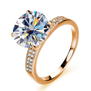 แหวนหมั้นเพชรโมอิสซาไนต์ทรงกลมคุณภาพสูง 5 กะรัต สีแชมเปญ เกรด VVS  ตัวเรือนเงินแท้ S925 ชุบทองคำขาว - Product Image 2