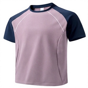 Camiseta Deportiva de Manga Raglán para Hombre, Color Rosa Marino, Cuello Redondo, Tejido de Punto, Color Sólido, Secado Rápido, Corte Regular - Product Image 1