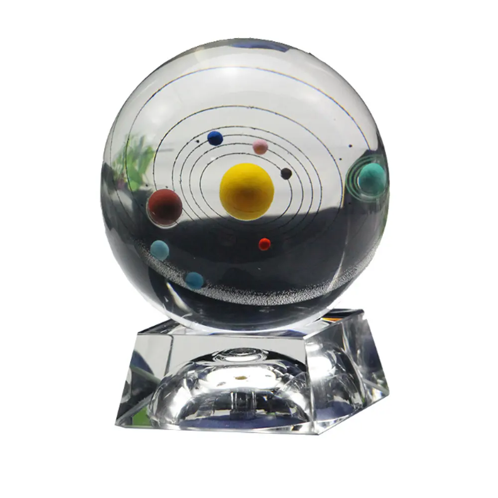 Solar System 80mm crystal ball light Decor With stand crystal 3d ball night lamp