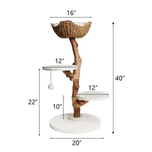 Rustic Hand Made Weave Rope Wood Cat Condo Tree Scratching Tower Perches Houses With Sisal Posts Interactive Feather Toy