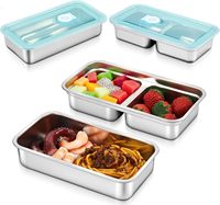 Boîte à bento divisée en acier inoxydable 304 avec couvercle en silicone, boîte à lunch portable, récipient de rangement pour collations étanche pour enfants et adultes