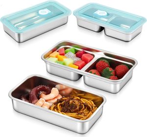 Lonchera Bento Dividida de Acero Inoxidable 304 con Tapa de Silicona, Contenedor Portátil a Prueba de Fugas para Almacenar Refrigerios para Niños y Adultos - Product Image 1