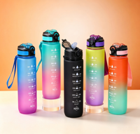 Bouteille d'eau de sport en plastique avec marqueur de temps, 32 oz, sans BPA, avec couvercle anti-fuite à ouverture rapide, pour la remise en forme en plein air