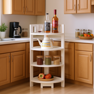 Étagère d'angle à 4 niveaux en bois, étagères de rangement pour la maison, la cuisine, la salle de bain, les petits espaces, polyvalente, autoportante - Product Image 2