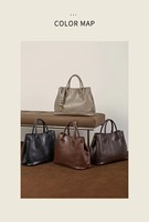 Tas Tote Kulit Asli Kapasitas Besar, Tas Selempang Bahu Serbaguna dengan Pegangan Ganda untuk Wanita Kerja Sehari-hari
