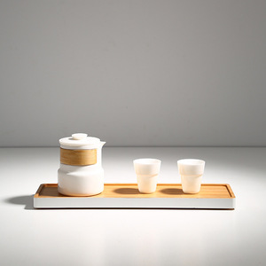 Goodbye Kung Fu Tea Set With Bamboo Tray <b>White</b> Ceramic <b>Teapot</b> And Cups For Tea Ceremony - Product Image 1