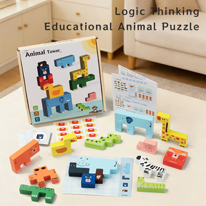 Animal Tower Wooden Block Set Logic Puzzle Montessori Educational Toy for Kids 50 Pieces Logical Thinking Spatial Reasoning - Product Image 2