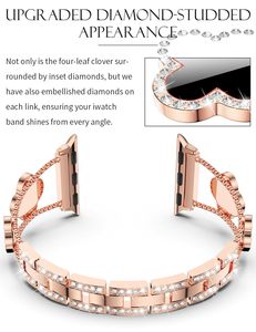 <span class=keywords><strong>Bracelet</strong></span> pour <span class=keywords><strong>femme</strong></span> en métal avec trèfle porte-bonheur brillant et diamants, pour <span class=keywords><strong>Apple</strong></span> <span class=keywords><strong>Watch</strong></span> Series 11/10/9/<span class=keywords><strong>8</strong></span>/7 SE Ultra 3 - Product Image 3