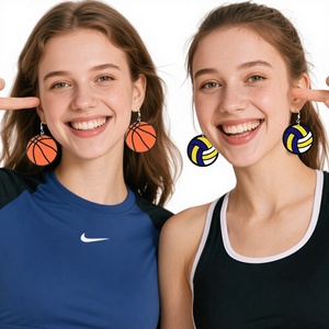 Boucles d'oreilles unisexe à thème sportif transfrontalier, motif <span class=keywords><strong>ballon</strong></span> de football et <span class=keywords><strong>rugby</strong></span>, pour jeux et décoration - Product Image 1