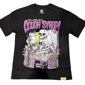 เสื้อยืดพิมพ์ลายกะโหลกขนาดใหญ่พิเศษสำหรับผู้ชาย 1:1 ยี่ห้อ AWFUL LOT COUGH SYRUP ผลิตตามสั่ง ผ้าฝ้าย 100% คุณภาพดี เป็นมิตรกับสิ่งแวดล้อม สีดำ - Product Image 1