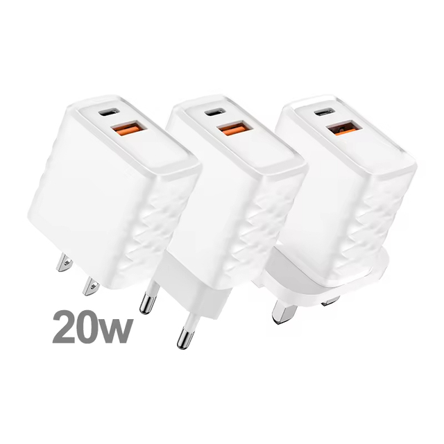 USB A+C Travel Charger for iPhone EU US UK Laptop Best Quality PD 20W Power Charger ETL CE FCC Certified Super Fast Wall Adapter