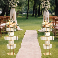 Décorations de centre de table de mariage, vases à fleurs hauts de qualité supérieure, support à fleurs en métal doré et cristal à 4/5 niveaux
