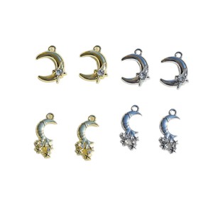 Pendentif Charme Lune avec Étoiles Diamantées pour la Fabrication de Bijoux, Accessoires DIY, Unisexe, Usage Quotidien, Lune Dorée KC, Lune Blanche K, Étoiles - Product Image 2