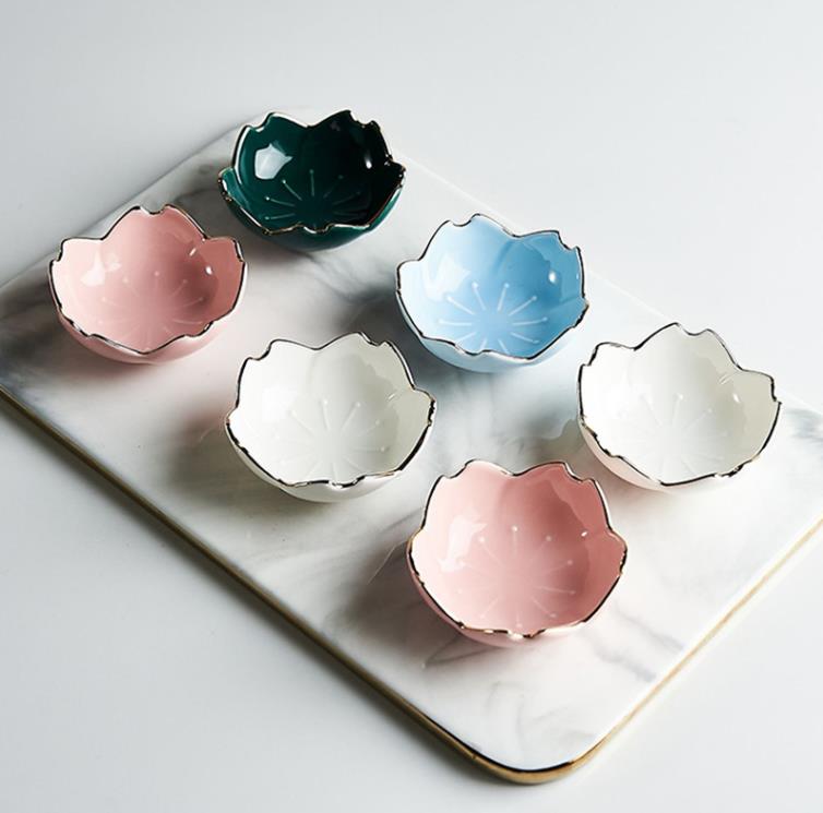 Flower Ceramic Dish Seasoning Dipping Bowl Sakura Plate Cherry Blossom Vinegar Soy Sauce Dishes for Kitchen