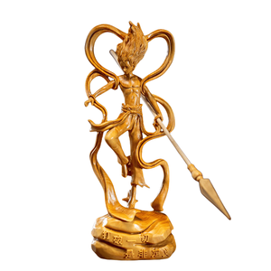 Elegant Nezha Wood Carving Exquisite Lacquerware Home Decor with Cartoon Character