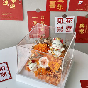 Vente en gros Lucky Fortune <span class=keywords><strong>chats</strong></span> boîte-cadeau en acrylique <span class=keywords><strong>pour</strong></span> toujours préservée fleur éternelle rose éternelle dans une boîte en acrylique - Product Image 3