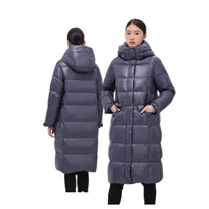 Custom OEM Long Women's Shiny Puffer Jacket With Hood Winter Jacket Down Coats For Women Clothing