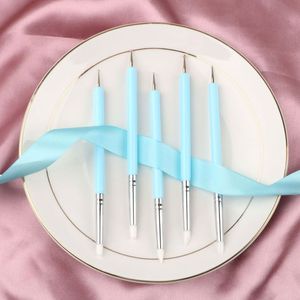 Lot de 5 pinceaux à ongles en silicone double embout 2-en-1 avec logo personnalisé, outil de pointillage en forme de pétale de fleur, applicateurs d'art d'ongles à manche en plastique - Product Image 4