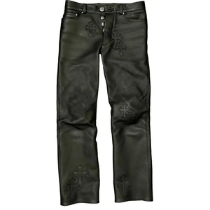 Pantaloni Casual da <span class=keywords><strong>uomo</strong></span> <span class=keywords><strong>di</strong></span> alta qualità in vera <span class=keywords><strong>pelle</strong></span> con vita media, pantaloni da motociclista in tinta unita da Streetwear <span class=keywords><strong>di</strong></span> alta qualità - Product Image 1