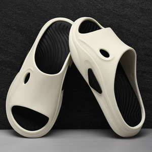 Pantuflas para Hombre con Suela de EVA Antideslizante, Sandalias Cómodas para Uso en Exteriores, Blancas y Negras, de Dos Tonos, con una Sola Correa, para Uso en el Hogar, Tallas 40, 41, 42, 43, 44, 45 - Product Image 2