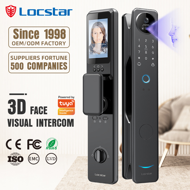 Locstar Fechadura Digital 3D Facial Recgonistion Palm Vein Wifi Smart Door Waterproof Lock with Intercom Camera and Fingerprint