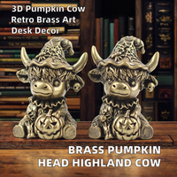 1 pièce Ornement en laiton Vache des Highlands à tête de citrouille, Artisanat métallique créatif, Style rétro, Petit objet de bureau, Nouvel An Chinois, Remise de diplôme