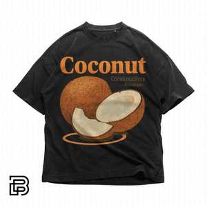 Camiseta gráfica de coco negra lavada, oversize, unisex, estilo streetwear, top retro vintage estampado de tela gruesa - Product Image 1