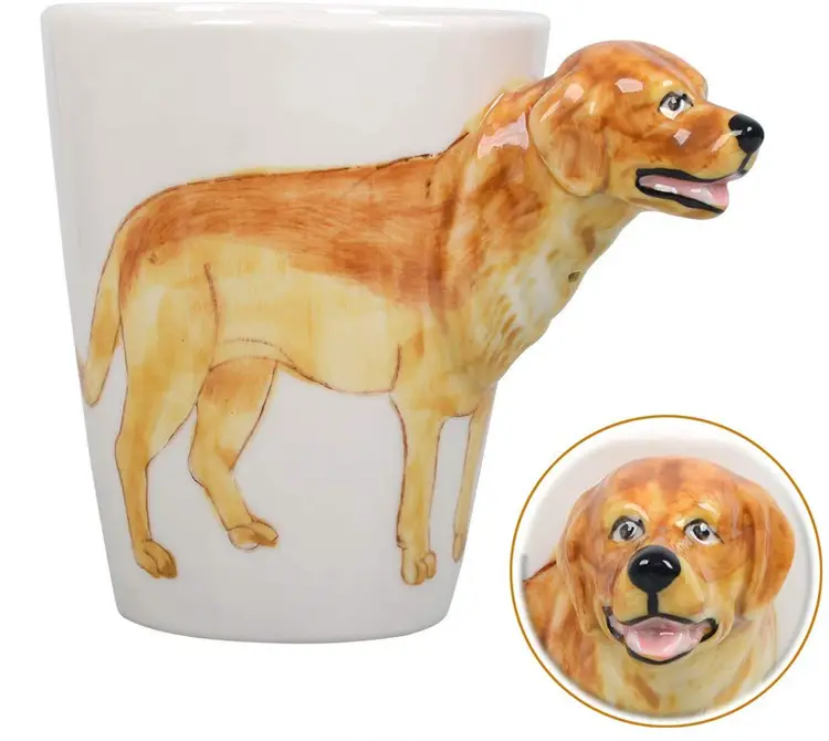 3 डी कैनाइन कॉफी नवीनता दूध प्यारा प्रसिद्ध कुत्ते सिरेमिक मग हाथ से चित्रित नाश्ता कप