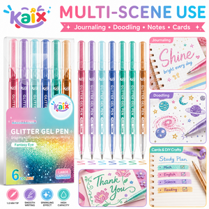 Lot de stylos gel pailletés personnalisés KAIX avec logo, vente en gros, 1,0 mm, grande capacité, 6 couleurs, stylos gel scintillants en vrac, OEM ODM pour le coloriage et le journaling - Product Image 4