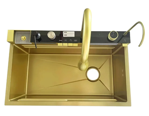 Grand évier de <span class=keywords><strong>cuisine</strong></span> en acier inoxydable doré à fente unique avec robinet cascade Accessoires de <span class=keywords><strong>lavabo</strong></span> faits à la main - Product Image 2