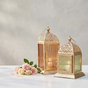 <b>Mini</b> Moroccan Gold Metal Colored Glass Candle <b>Lantern</b> Home Decorations Tabletop <b>Lanterns</b> - Product Image 1