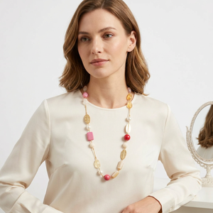 Collier en perles de verre faites à la main géométriques avec imitation de perles plaquées or, bijoux de mode bohème unisexe - Product Image 2