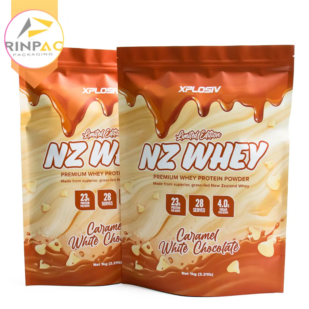 500g 1kg Flat Bottom Resealable Ziplock Aluminium Foil Plastic Whey Protein Powder Packaging Bag