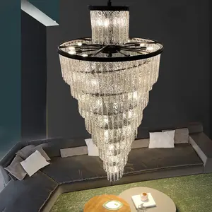 Modern Loft Pendant Lamps black Frame Spiral chandelier large luxury staircase glass crystal lamp long chandelier