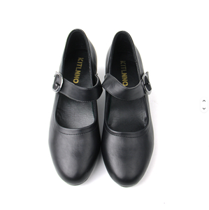 Zapatos Planos Mary Jane de Cuero Genuino Negro con Cierre de Hebilla de Una Sola Correa, Punta Cerrada, Cómodos para Mujer, para Todas las Temporadas - Product Image 2
