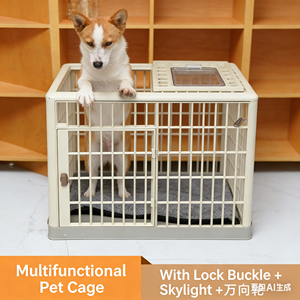 Grande cage intérieure <span class=keywords><strong>pour</strong></span> animaux de compagnie avec porte coulissante séparée, bac en plastique respirant, style classique <span class=keywords><strong>pour</strong></span> chiens, motif uni - Product Image 3