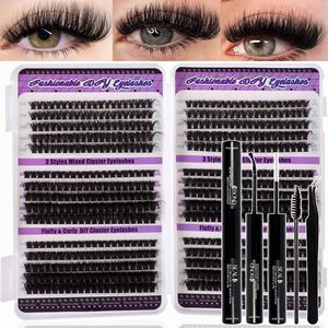 Kit de cils en grappe volumineux à faire soi-même, courbure D, cils segmentés avec colle à cils pour maquillage des yeux à domicile, salon de beauté - Product Image 1