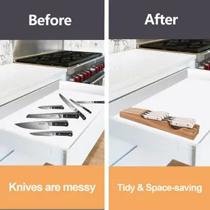 8 Pcs Kitchen Knife Set With In-Drawer Wooden Knife Block Organizer Ultra Sharp Full Tang Chef Knives Set With ABS Handle